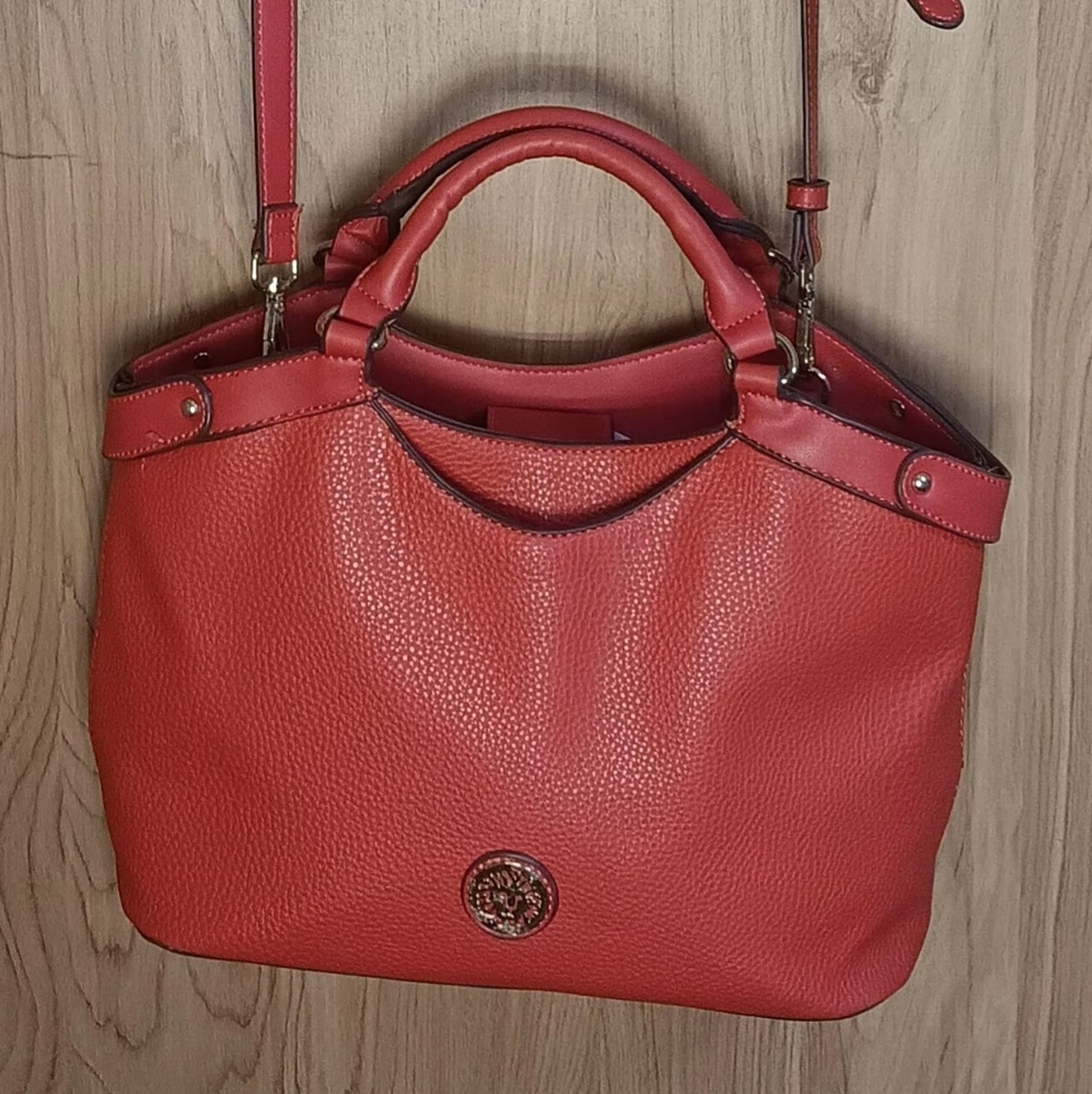 Anne KleinRed Leather Shoulder Bag with Textured Finish